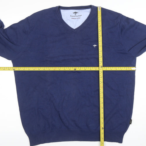 Fynch-Hatton Men's Blue Cotton V-Neck Jumper Size L