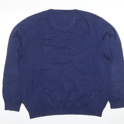 Fynch-Hatton Men's Blue Cotton V-Neck Jumper Size L