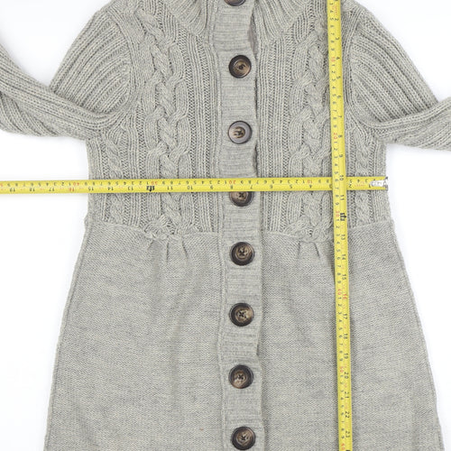 Next Women’s Grey Cable Knit Long Cardigan UK 10 Wool Blend