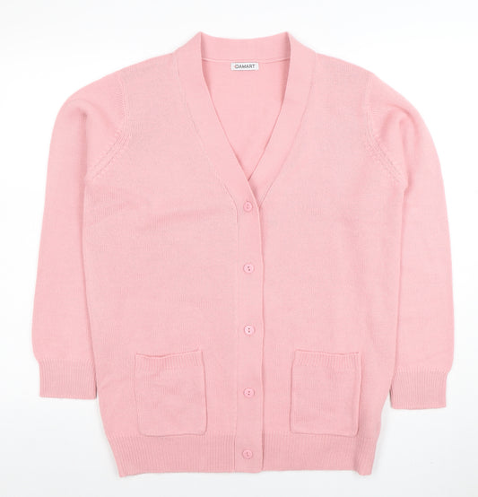 Damart Women Pink Acrylic V-Neck Button Cardigan M