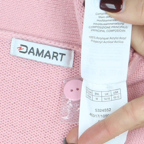 Damart Women Pink Acrylic V-Neck Button Cardigan M