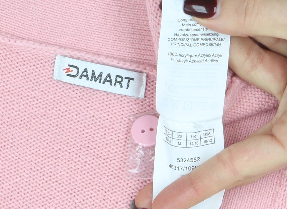 Damart Women Pink Acrylic V-Neck Button Cardigan M