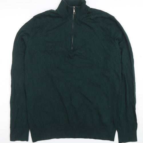 Replay Men's Green 1/4 Zip Long Sleeve Cotton Jumper Size M