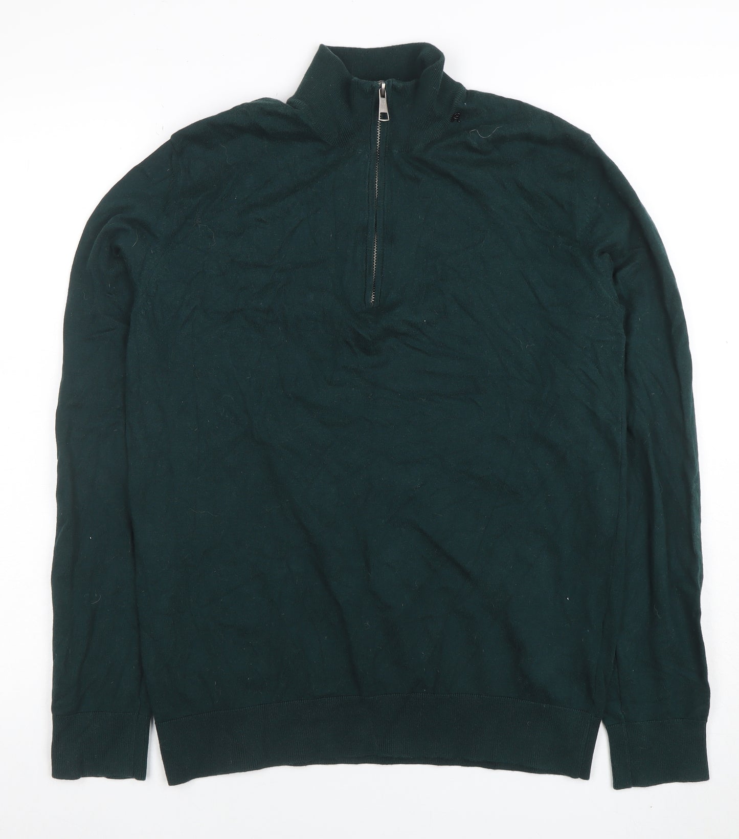 Replay Men's Green 1/4 Zip Long Sleeve Cotton Jumper Size M