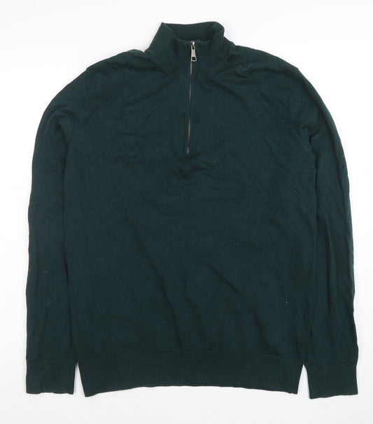 Replay Men's Green 1/4 Zip Long Sleeve Cotton Jumper Size M