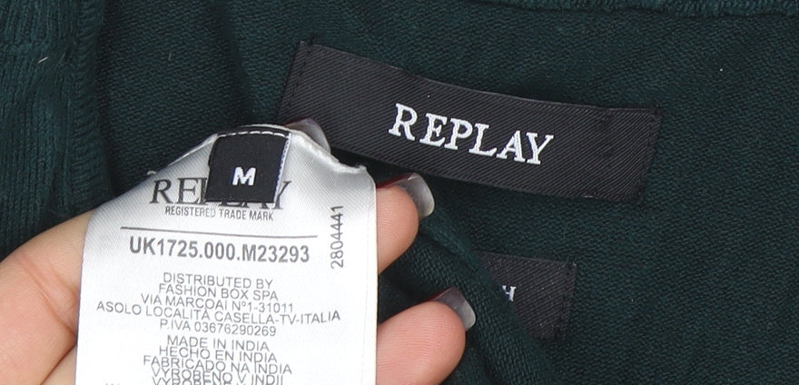 Replay Men's Green 1/4 Zip Long Sleeve Cotton Jumper Size M