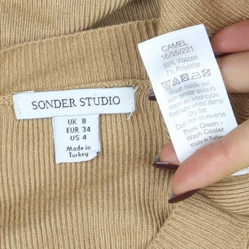 Sonder Studio Women Beige High Neck Strappy Sleeve Pullover Jumper Size 8