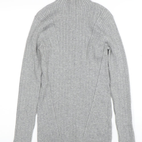 NOOSNOW Womens Grey Wool Blend Mock Neck Ribbed Jumper Size S