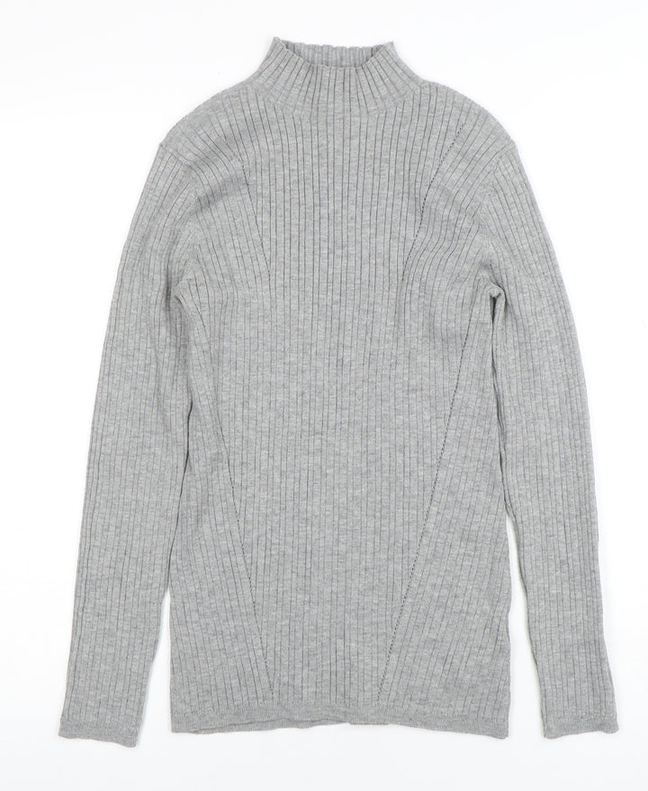 NOOSNOW Womens Grey Wool Blend Mock Neck Ribbed Jumper Size S