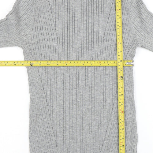 NOOSNOW Womens Grey Wool Blend Mock Neck Ribbed Jumper Size S
