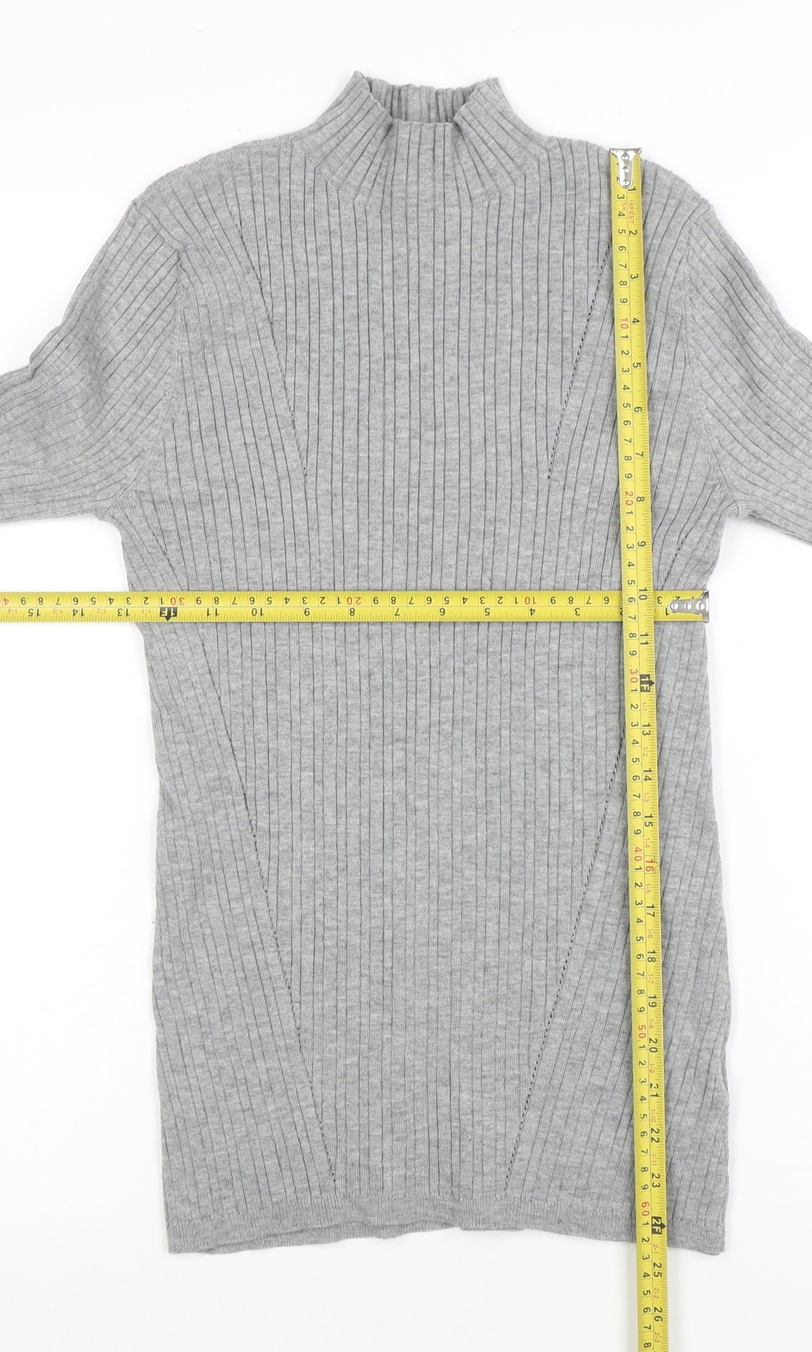 NOOSNOW Womens Grey Wool Blend Mock Neck Ribbed Jumper Size S