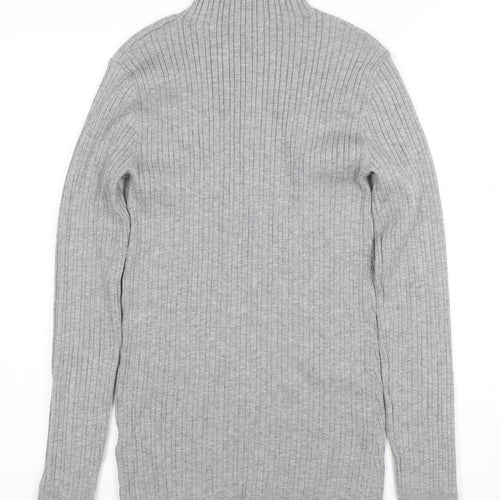 NOOSNOW Womens Grey Wool Blend Mock Neck Ribbed Jumper Size S