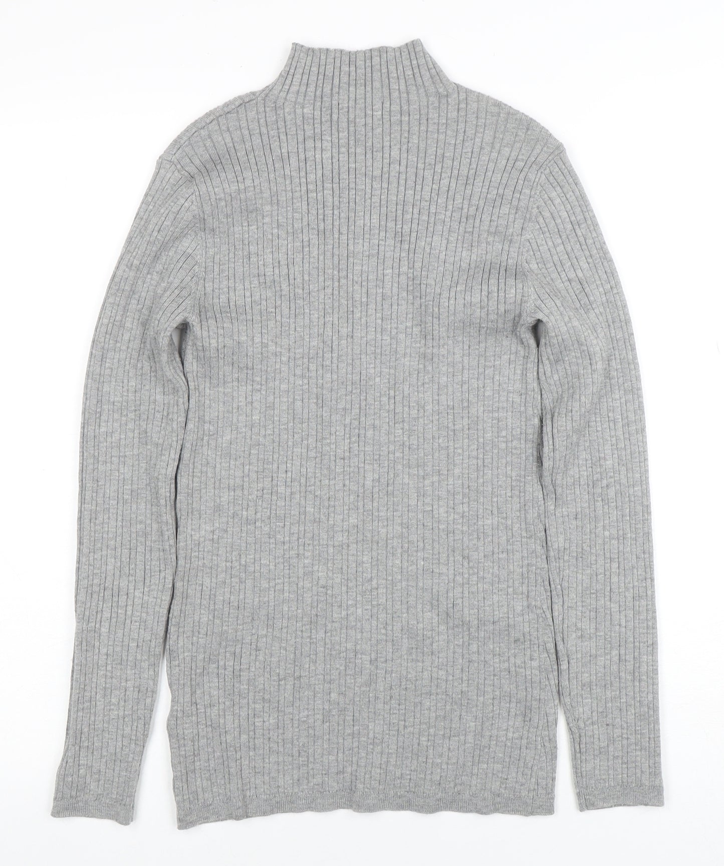 NOOSNOW Womens Grey Wool Blend Mock Neck Ribbed Jumper Size S