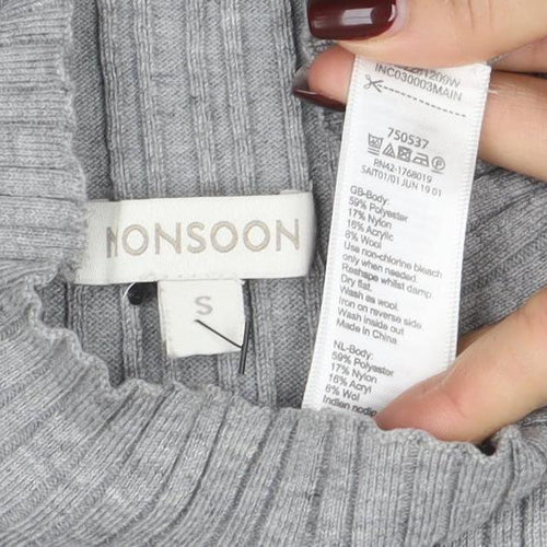 NOOSNOW Womens Grey Wool Blend Mock Neck Ribbed Jumper Size S