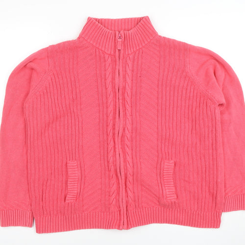 Isle Essentials Women's Pink Full Zip Cotton Jumper Size L 18-20