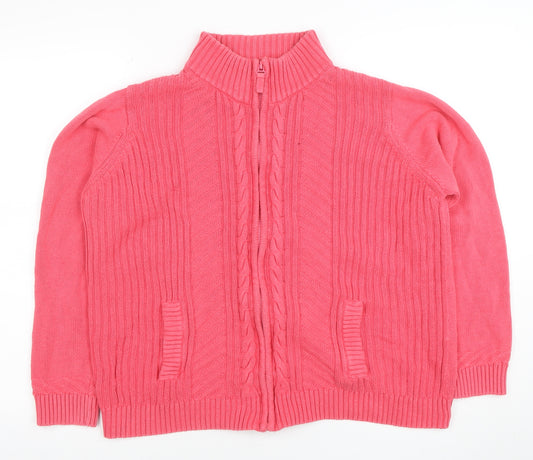 Isle Essentials Women's Pink Full Zip Cotton Jumper Size L 18-20