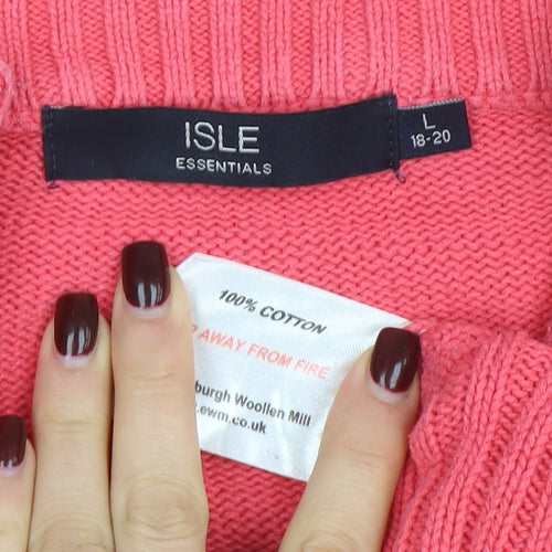 Isle Essentials Women's Pink Full Zip Cotton Jumper Size L 18-20