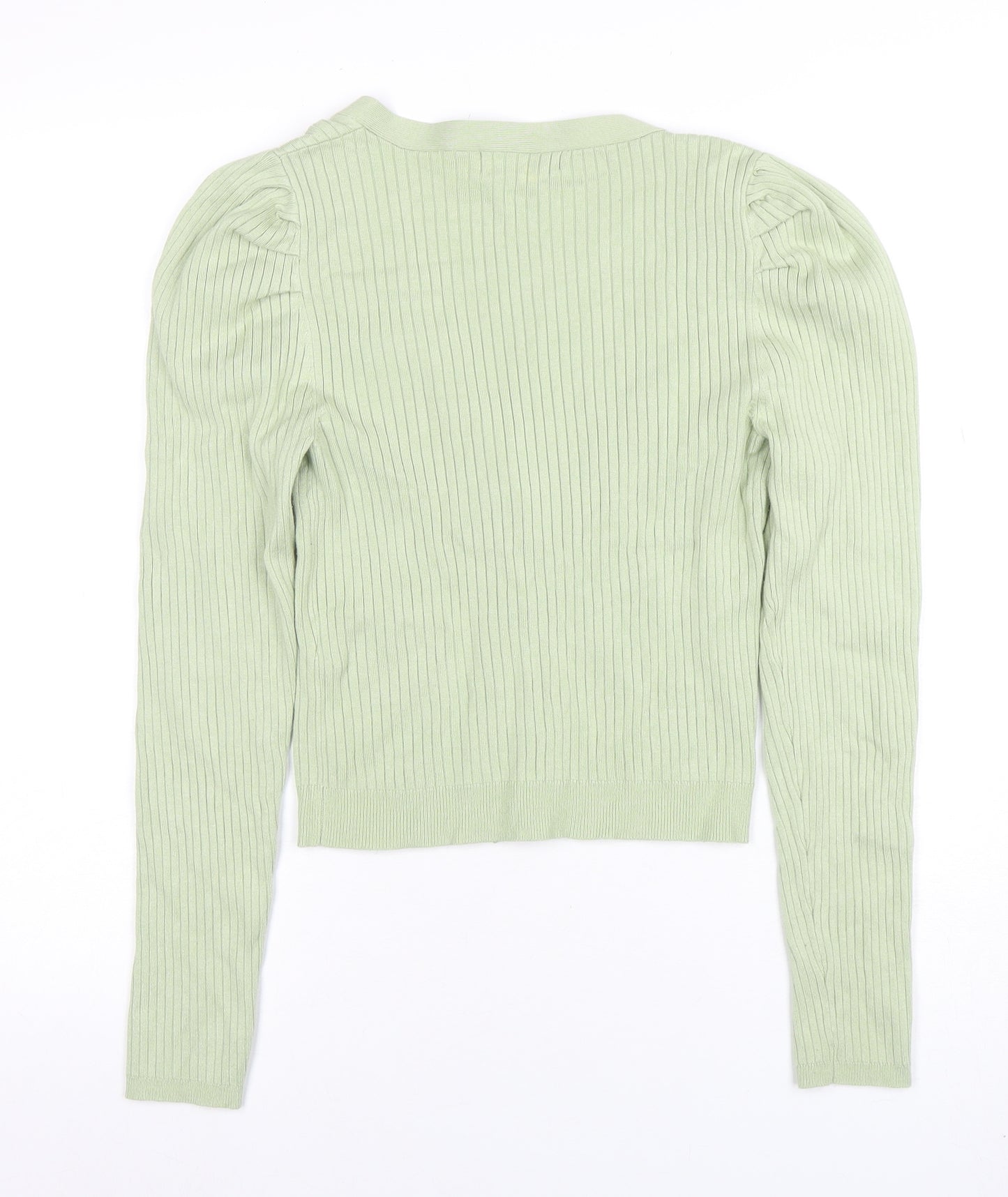 Stradivarius Women's Green V-Neck Puff Sleeve Cardigan Size 12