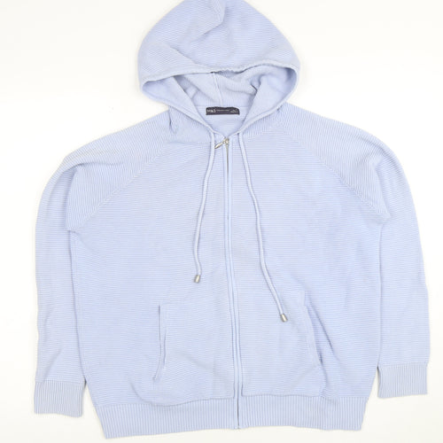 Marks and Spencer Women Blue Full Zip Hoodie Cotton Knit M