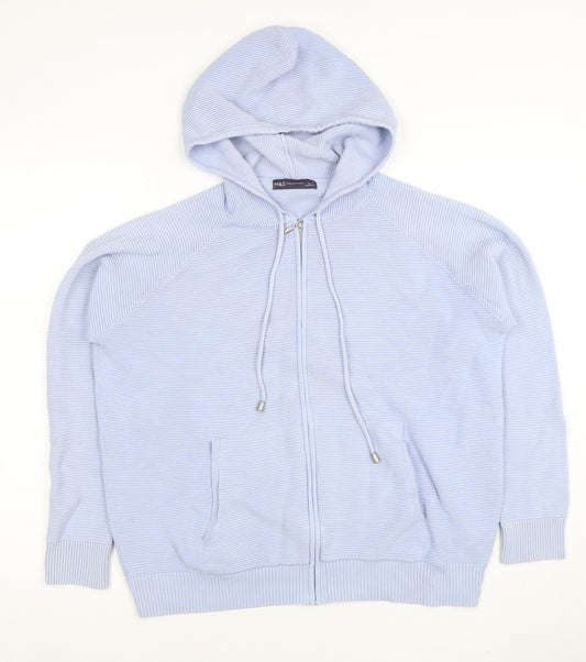 Marks and Spencer Women Blue Full Zip Hoodie Cotton Knit M