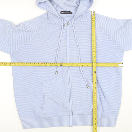 Marks and Spencer Women Blue Full Zip Hoodie Cotton Knit M