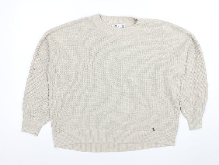 Hollister Womens Beige Knit Crew Neck Pullover Jumper XS