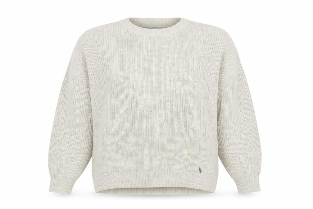 Front view of Hollister women’s beige knit crew neck jumper xs