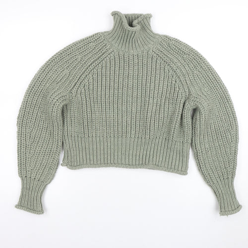 H&M Women’s Green Roll Neck Chunky Knit Jumper XS
