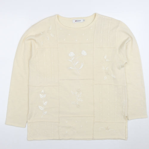 Damart Women’s Beige Embroidered Wool Blend Jumper Size 16/18