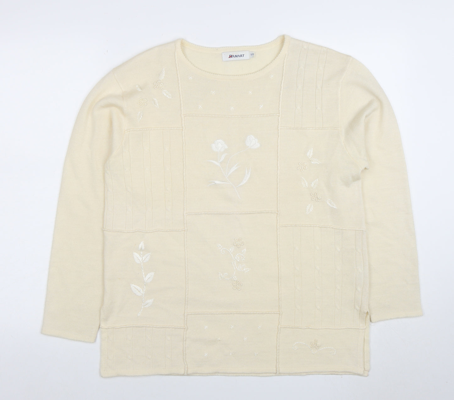 Damart Women’s Beige Embroidered Wool Blend Jumper Size 16/18