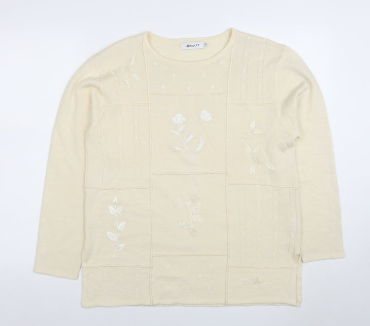 Damart Women’s Beige Embroidered Wool Blend Jumper Size 16/18
