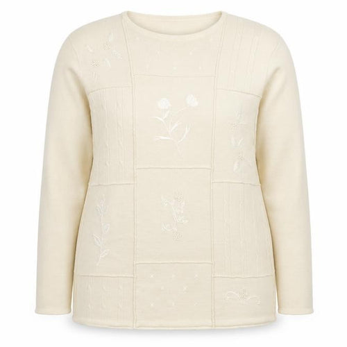 Damart Women’s Beige Embroidered Wool Blend Jumper Size 16/18