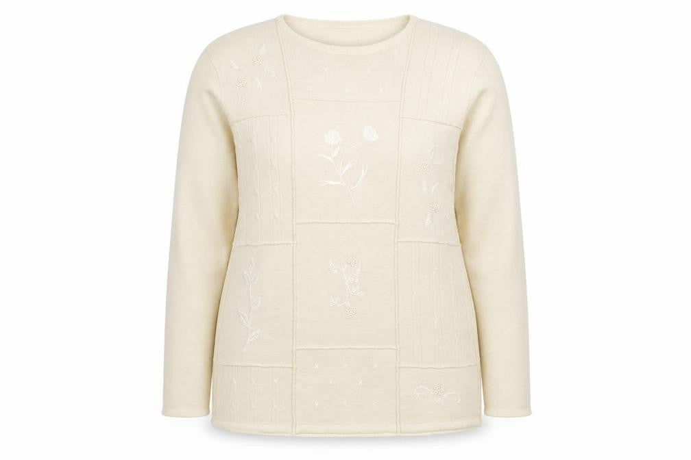 Damart Women’s Beige Embroidered Wool Blend Jumper Size 16/18