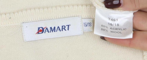 Damart Women’s Beige Embroidered Wool Blend Jumper Size 16/18