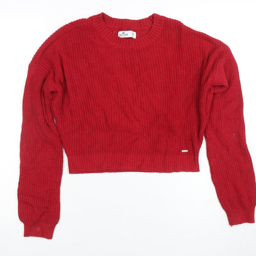 Hollister Women's Red Chunky Knit Crew Neck Jumper XS