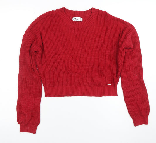 Hollister Women's Red Chunky Knit Crew Neck Jumper XS