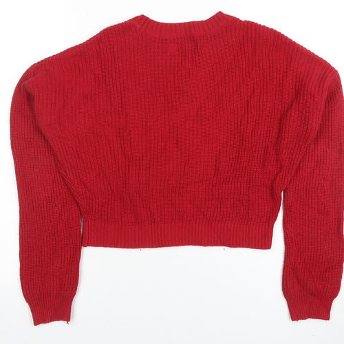 Hollister Women's Red Chunky Knit Crew Neck Jumper XS