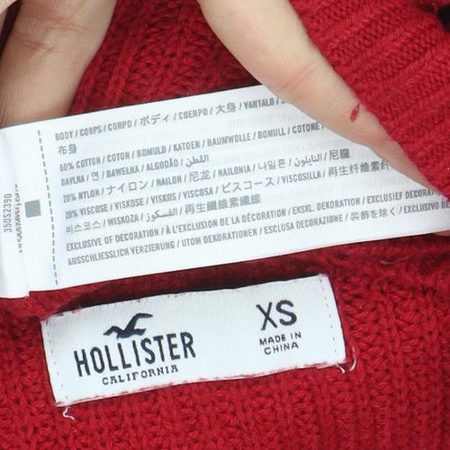 Hollister Women's Red Chunky Knit Crew Neck Jumper XS