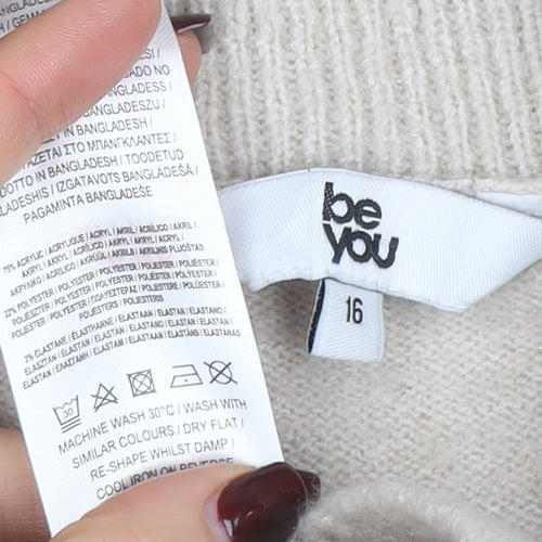 Be You Womens Beige Cowl Neck Long Sleeve Pullover Jumper Size 16