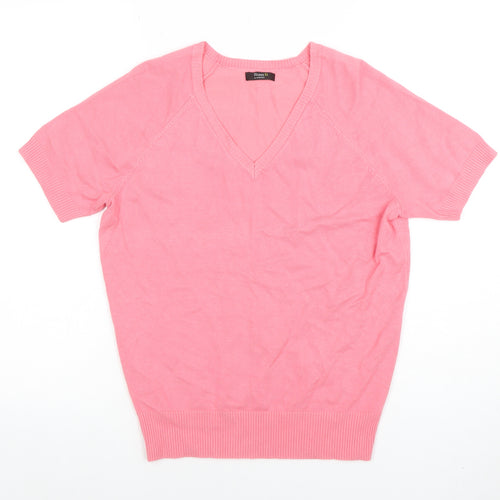 Happy D by Damart Women’s Pink V-Neck Short Sleeve Knit Top Size S 10/12