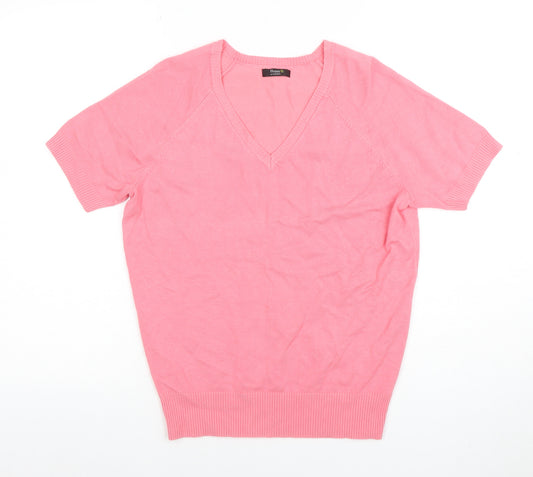 Happy D by Damart Women’s Pink V-Neck Short Sleeve Knit Top Size S 10/12