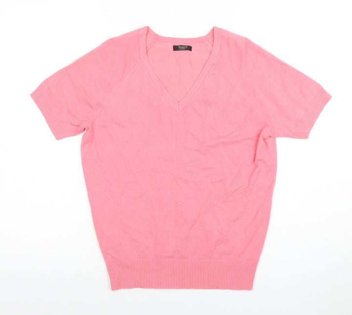 Happy D by Damart Women’s Pink V-Neck Short Sleeve Knit Top Size S 10/12