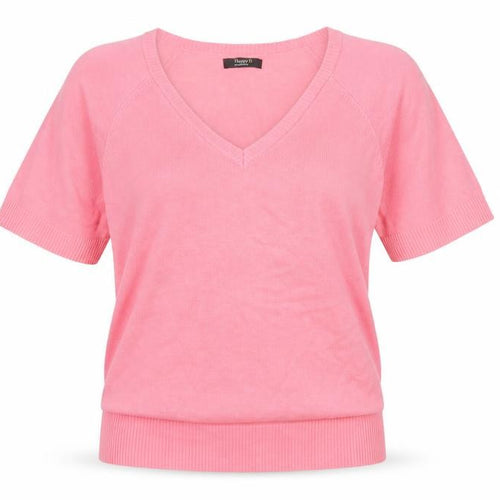 Happy D by Damart Women’s Pink V-Neck Short Sleeve Knit Top Size S 10/12