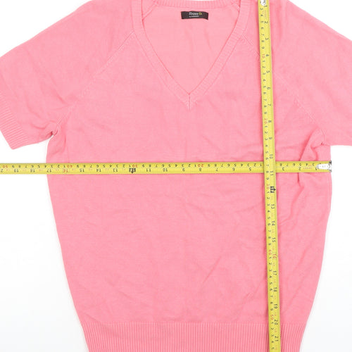 Happy D by Damart Women’s Pink V-Neck Short Sleeve Knit Top Size S 10/12