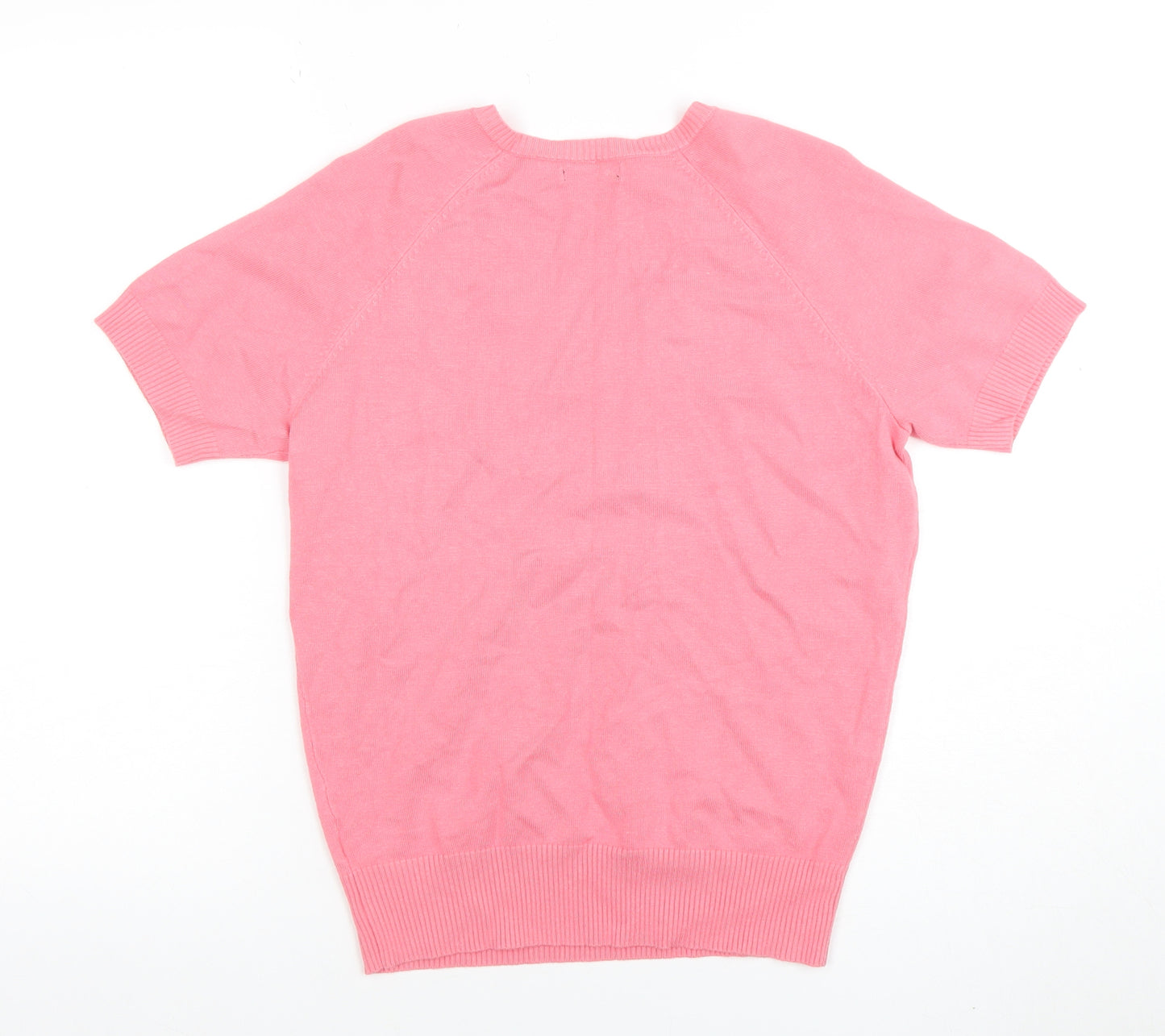 Happy D by Damart Women’s Pink V-Neck Short Sleeve Knit Top Size S 10/12