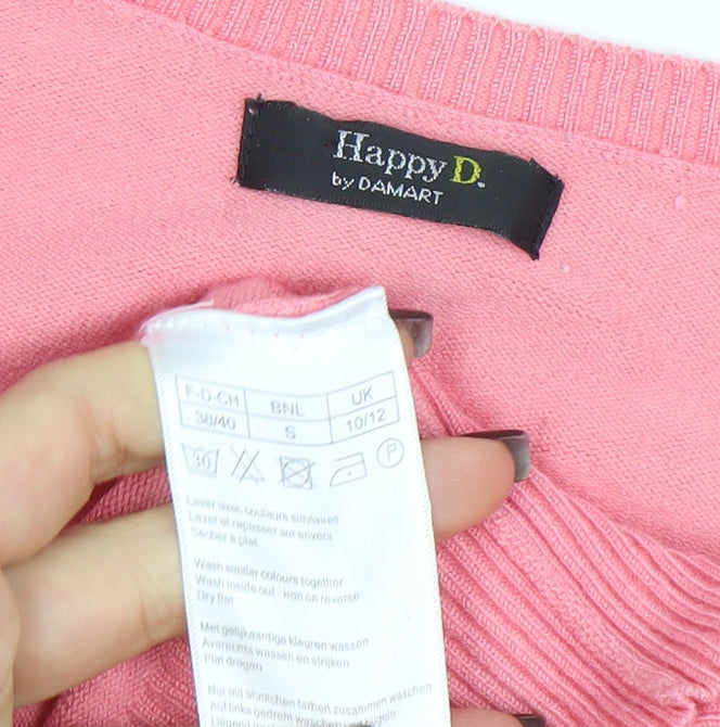 Happy D by Damart Women’s Pink V-Neck Short Sleeve Knit Top Size S 10/12