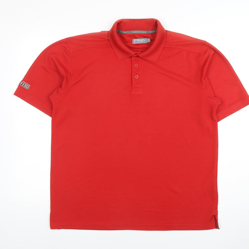 PING Men's Red Golf Polo Shirt Size L Moisture Wicking Performance