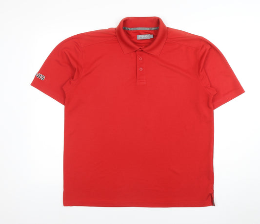 PING Men's Red Golf Polo Shirt Size L Moisture Wicking Performance