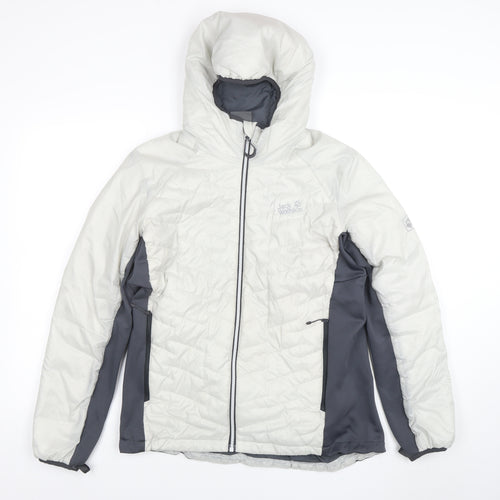 Jack Wolfskin Men's White Hooded Puffer Jacket Size M Water Resistant