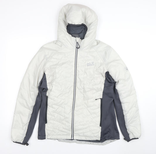Jack Wolfskin Men's White Hooded Puffer Jacket Size M Water Resistant
